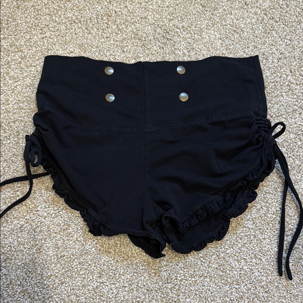 High Waist Black Shorts with Adjustable Side Ties